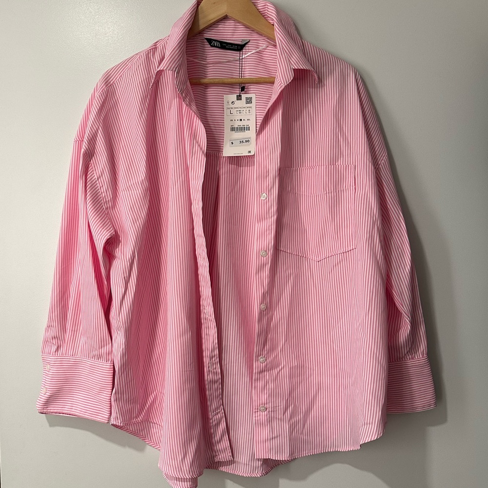 Pink and white striped Zara button up. Size L. Like new.